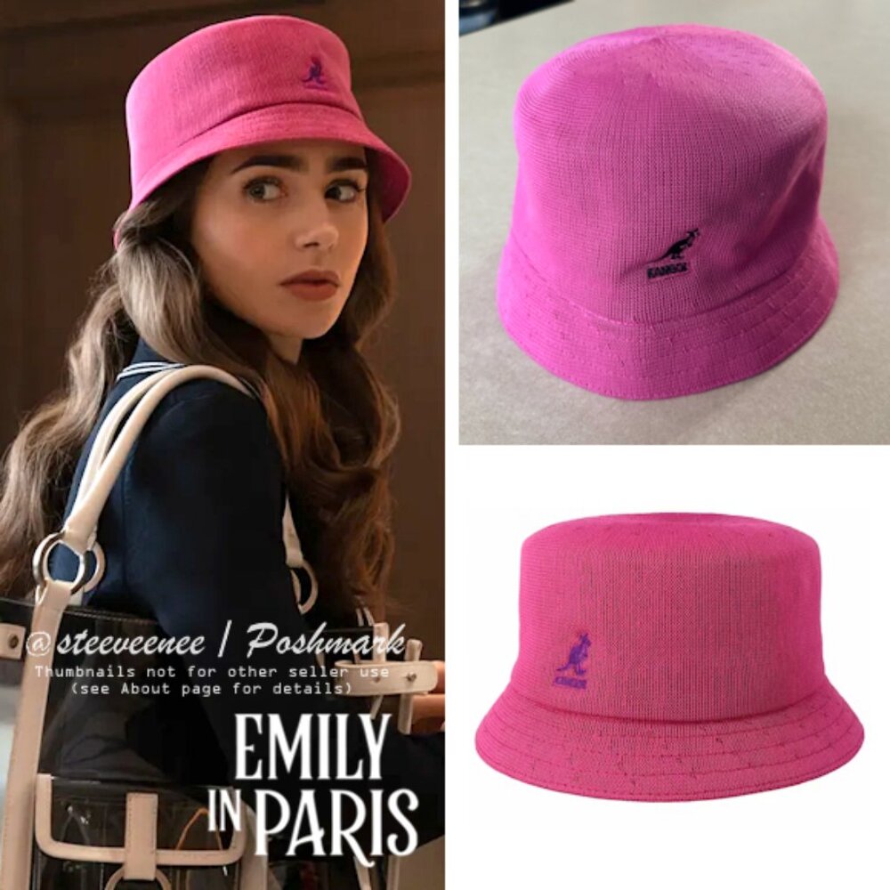 Kangol Blue Tropic Bin Azalea Bucket Hat ASO Emily Cooper in Emily in Paris